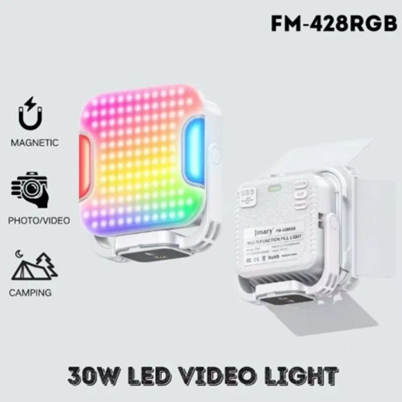 JMARY FM-428RGB Lampe de remplissage magnétique Lumière LED RGB portable avec fonction banque d'alimentation pour photographie / vidéographie