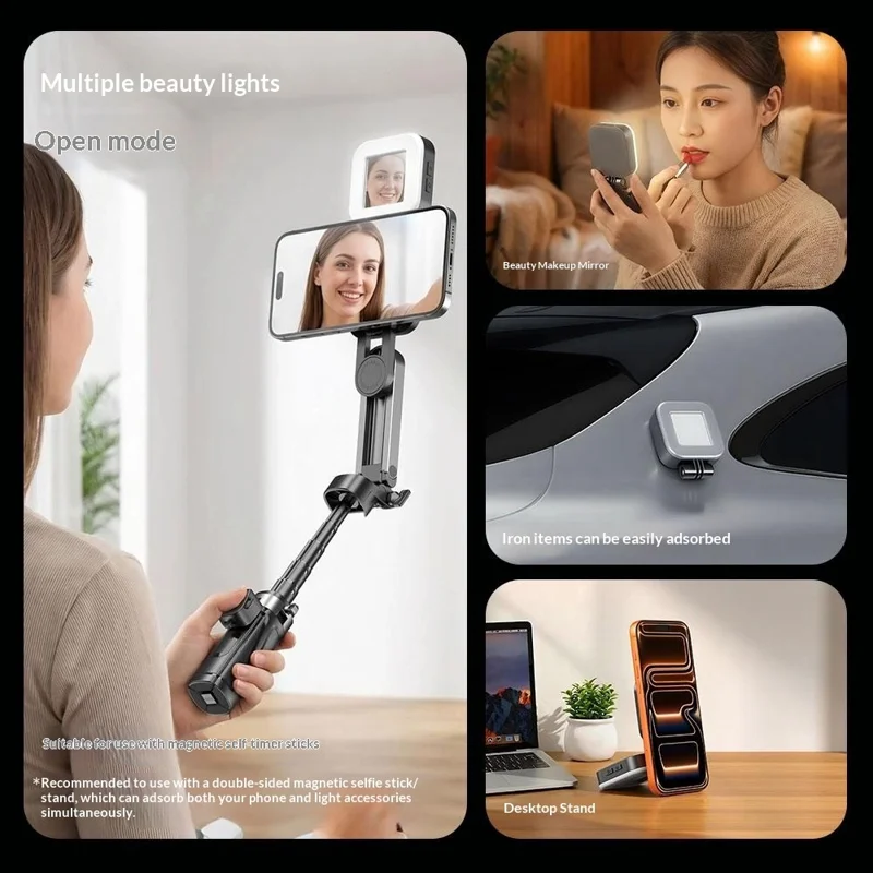 Przenośne magnetyczne lampy do telefonu L18, 3 temperatury barwowe, tryb RGB, regulowane oświetlenie do selfie, makijażu, transmisji na żywo – czarny