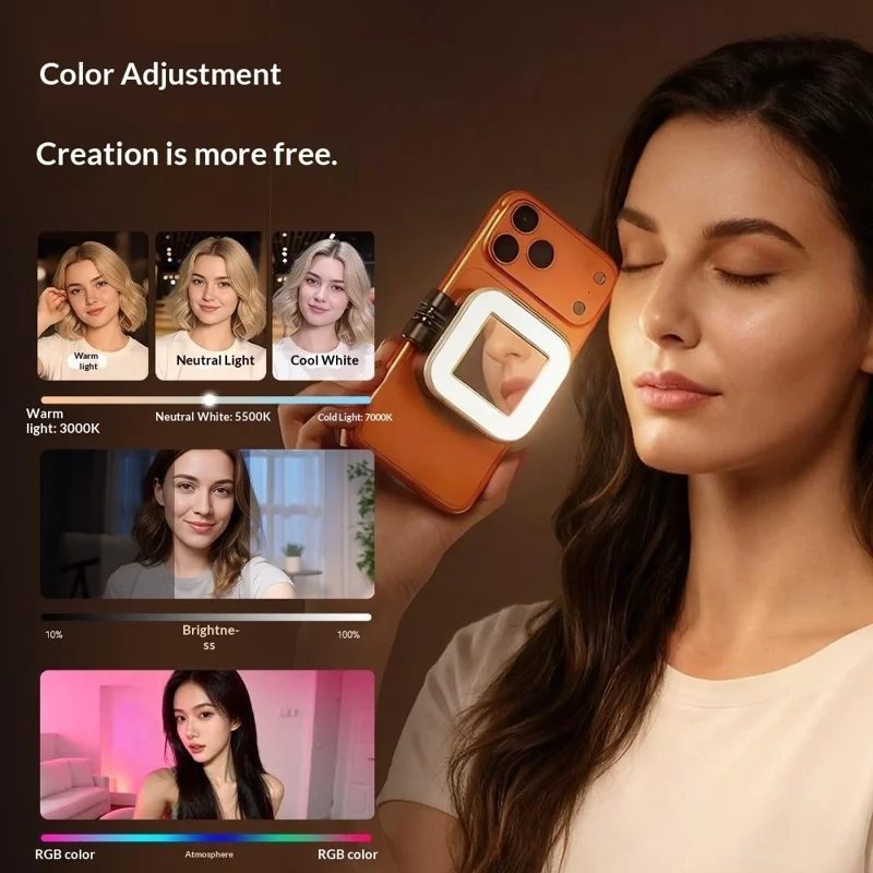Przenośne magnetyczne lampy do telefonu L18, 3 temperatury barwowe, tryb RGB, regulowane oświetlenie do selfie, makijażu, transmisji na żywo – czarny