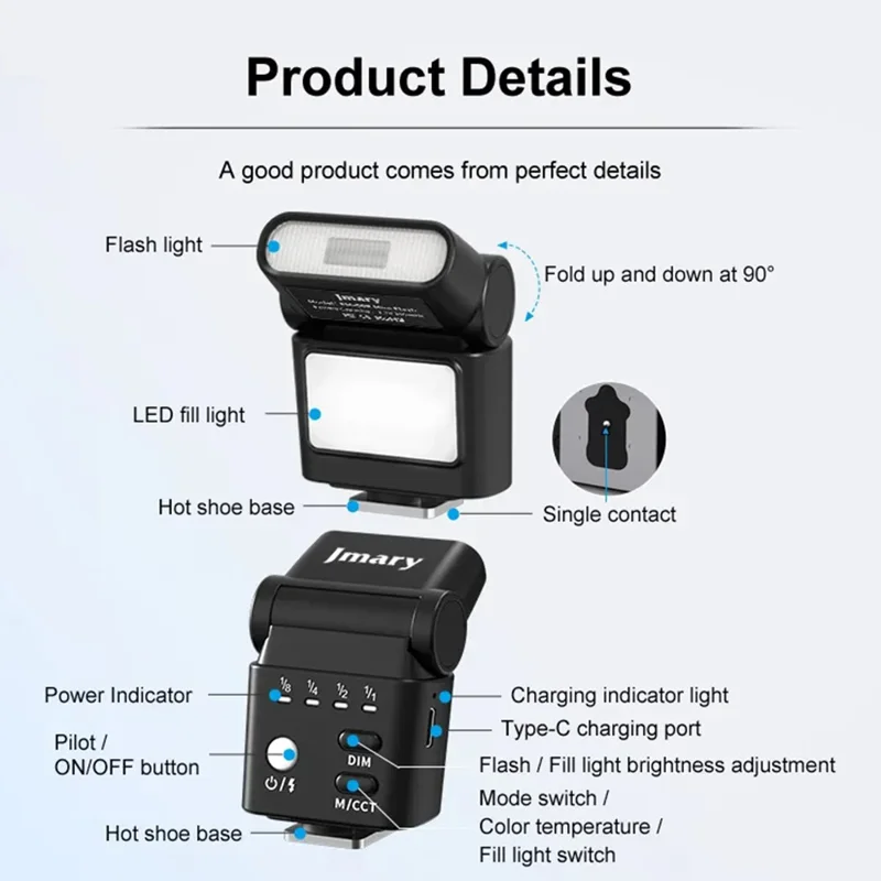 JMARY FM-06R Mini Flash Fill Light Hot Shoe Mount 300mAh Rechargeable LED Light for Camera Photography