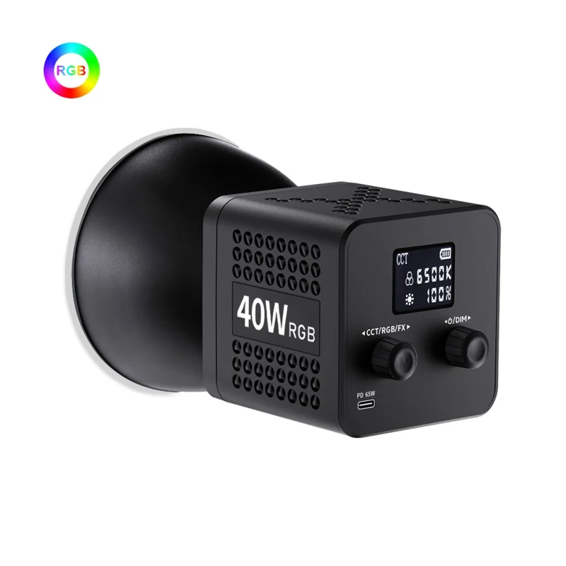 VLOGLITE P40RGB 40W COB RGB Video Light 2500K-6500K 20 Effects Modes Studio Video Lamp for Photography Live Streaming