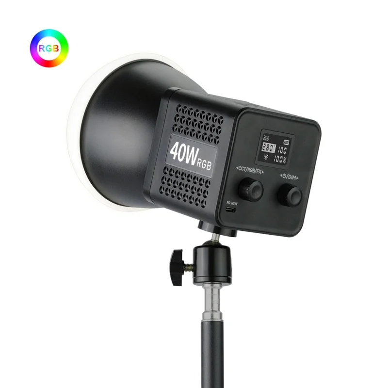 VLOGLITE P40RGB 40W COB RGB Video Light 2500K-6500K 20 Effects Modes Studio Video Lamp for Photography Live Streaming