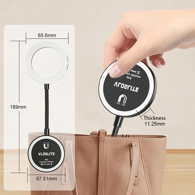 VLOGLITE M15 Mini Portable Selfie Light Magnetic LED Fill Ring Light for Phone Reading Photography Video Lighting