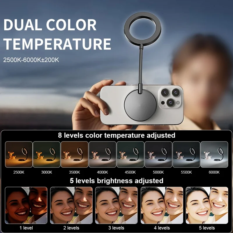 VLOGLITE M15 Mini Portable Selfie Light Magnetic LED Fill Ring Light for Phone Reading Photography Video Lighting