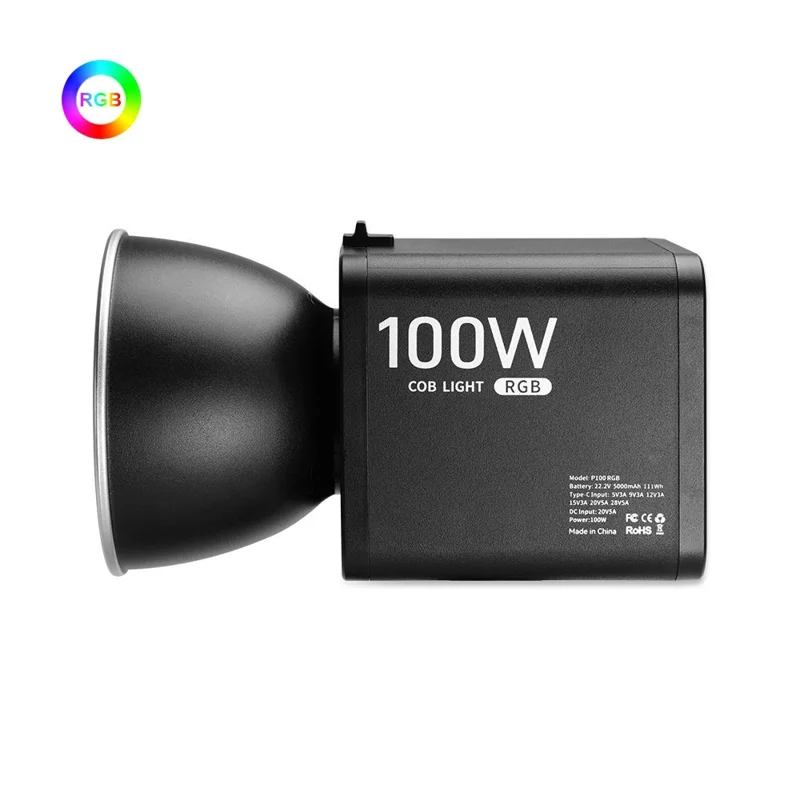 VLOGLITE P100RGB 100W COB Video Light 2700K-6500K CRI96+ Rechargeable Studio Lighting Wireless Photography Lamp