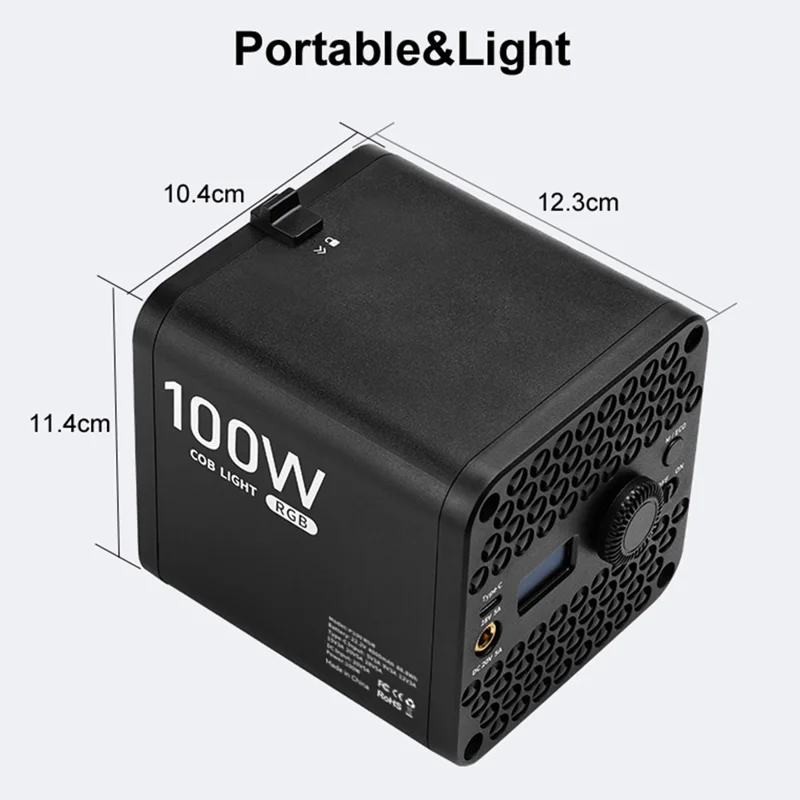VLOGLITE P100RGB 100W COB Video Light 2700K-6500K CRI96+ Rechargeable Studio Lighting Wireless Photography Lamp