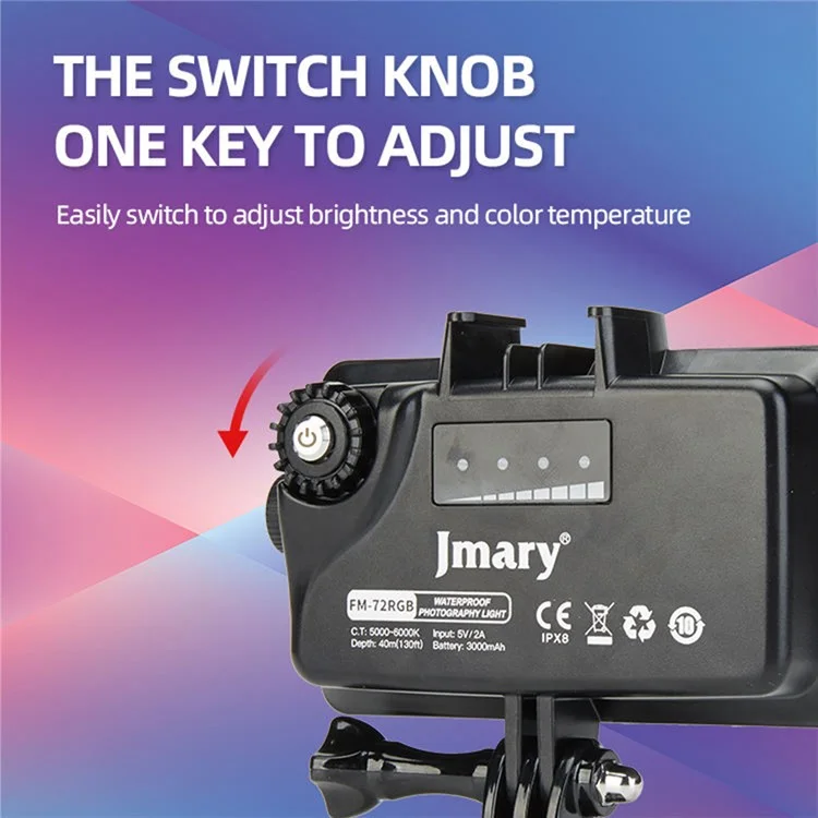 JMARY FM-72RGB IPX8 Водонепроницаемая камера LED заполнитель Light Rechargeable Дайвинг Фотография RGB Видео Свет