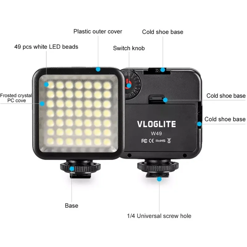 Vloglite W49 Mini Remplissage LED Came Camerie Vidéo Vidéo Photographie Photographie Téléphone Cell Streaming Streaming Lumières