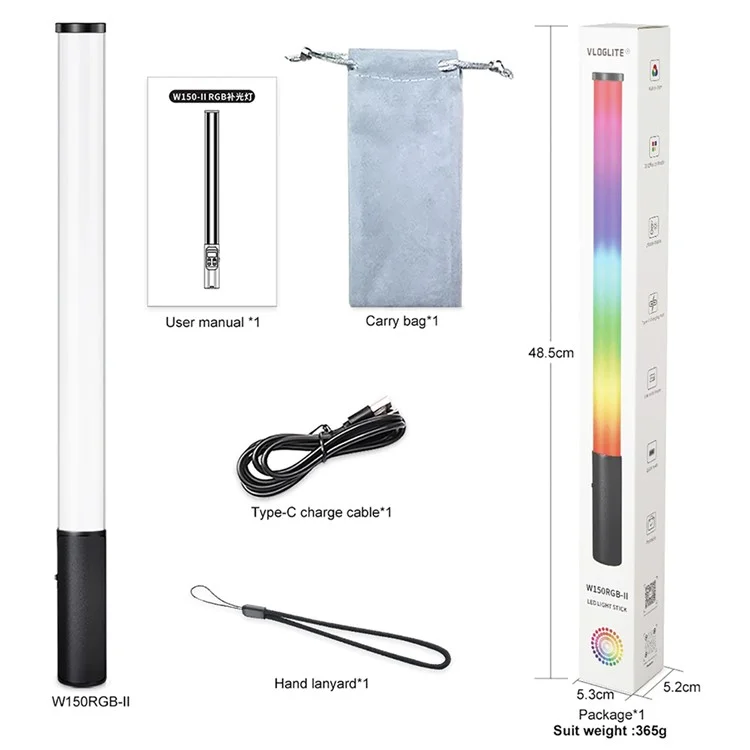 Vloglite W150RGB-II RGB Video Light Light Light Video Tube Barra Con Pantalla LCD