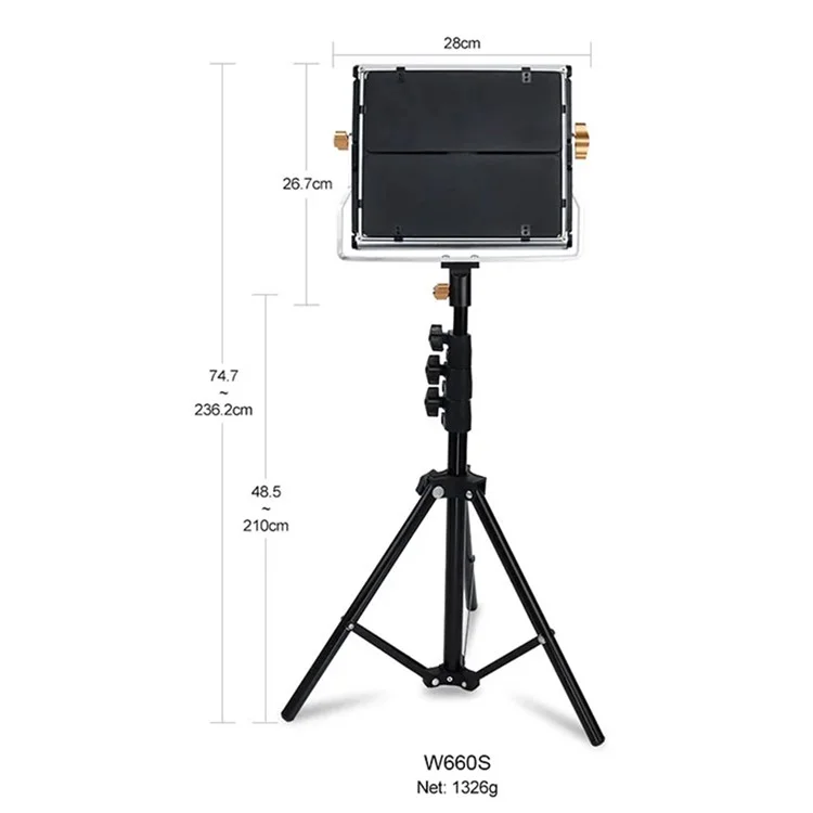 VLOGLITE W660S LED Video Light with Tripod Stand 3200-6500K Photography Studio Lighting for Video Film Recording - EU Plug