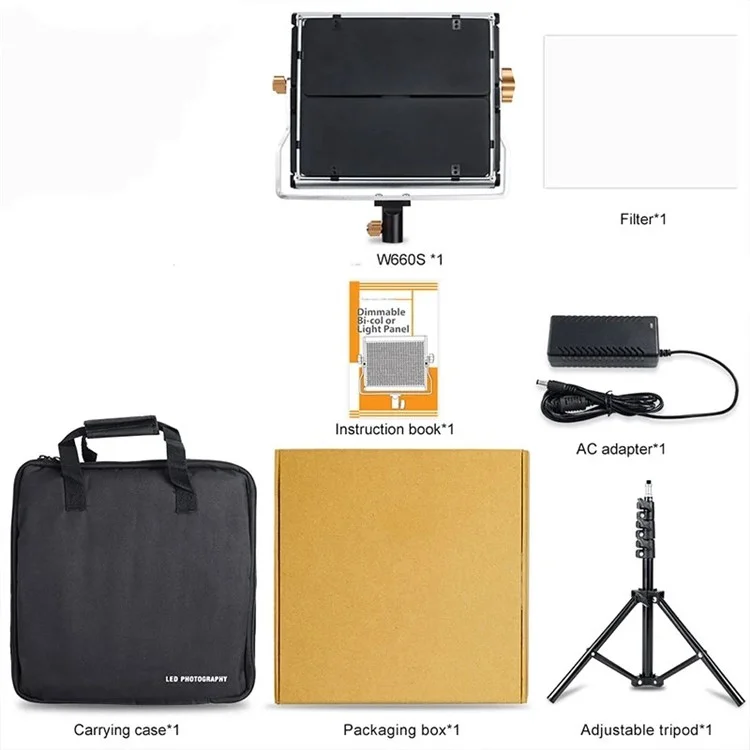 VLOGLITE W660S LED Video Light with Tripod Stand 3200-6500K Photography Studio Lighting for Video Film Recording - EU Plug