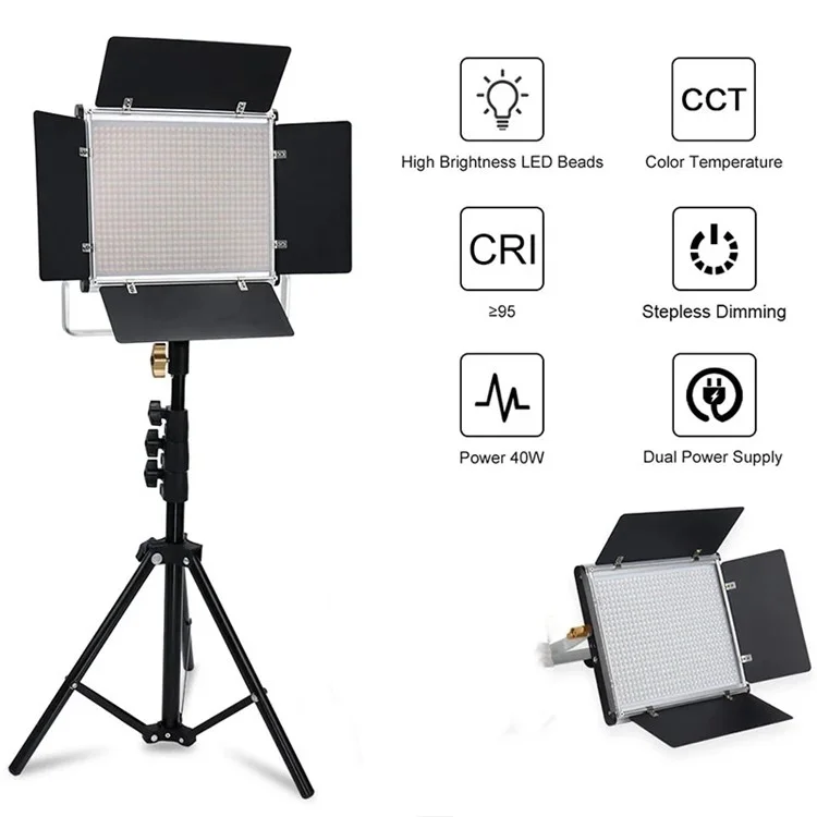 VLOGLITE W660S LED Video Light with Tripod Stand 3200-6500K Photography Studio Lighting for Video Film Recording - EU Plug