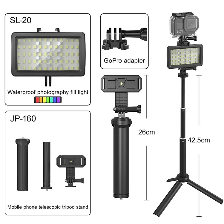 SL-20 40m Wasserdichte Kamera LED Fill Light Wiederaufladbare Tauchfotografie RGB Video Light