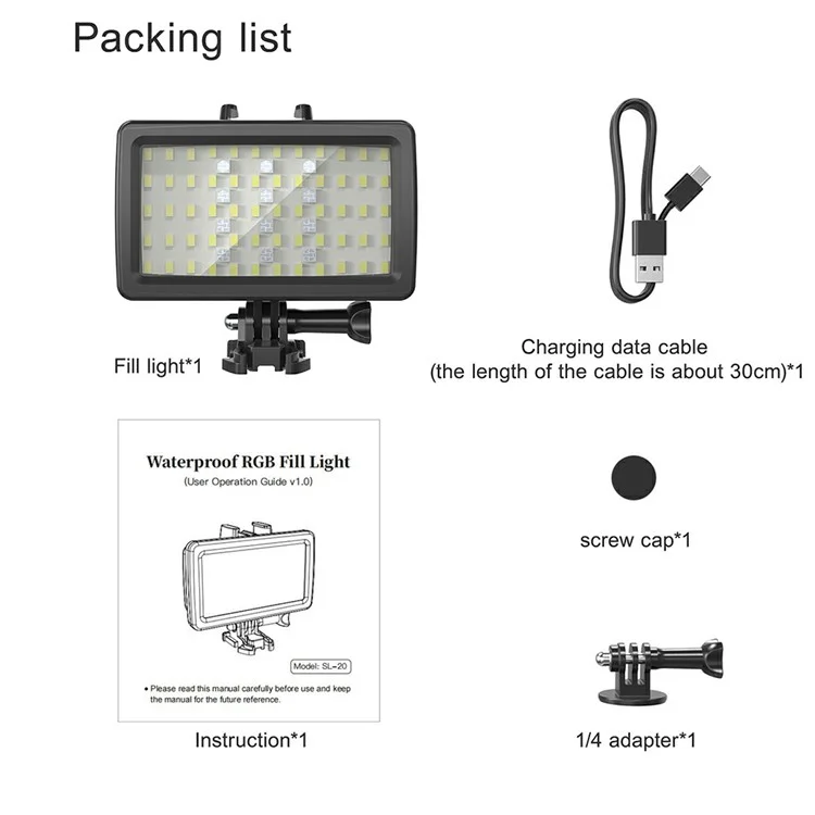 SL-20 40m Wasserdichte Kamera LED Fill Light Wiederaufladbare Tauchfotografie RGB Video Light