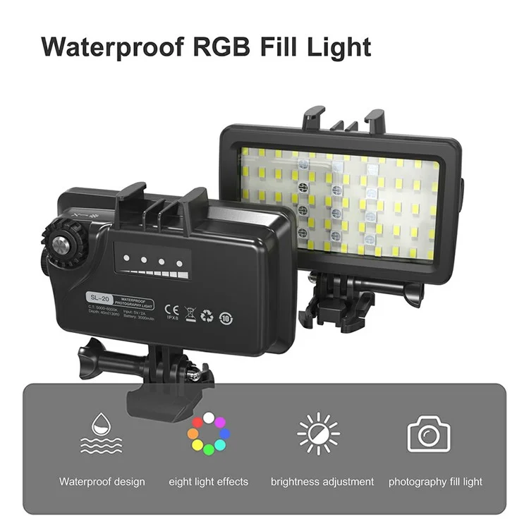 SL-20 40m Wasserdichte Kamera LED Fill Light Wiederaufladbare Tauchfotografie RGB Video Light