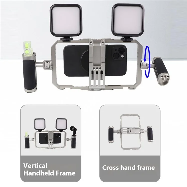 C072 Dual Handle Frame Universal Aluminum Alloy Handheld Smartphone Cage Rig Photography Stabilizer