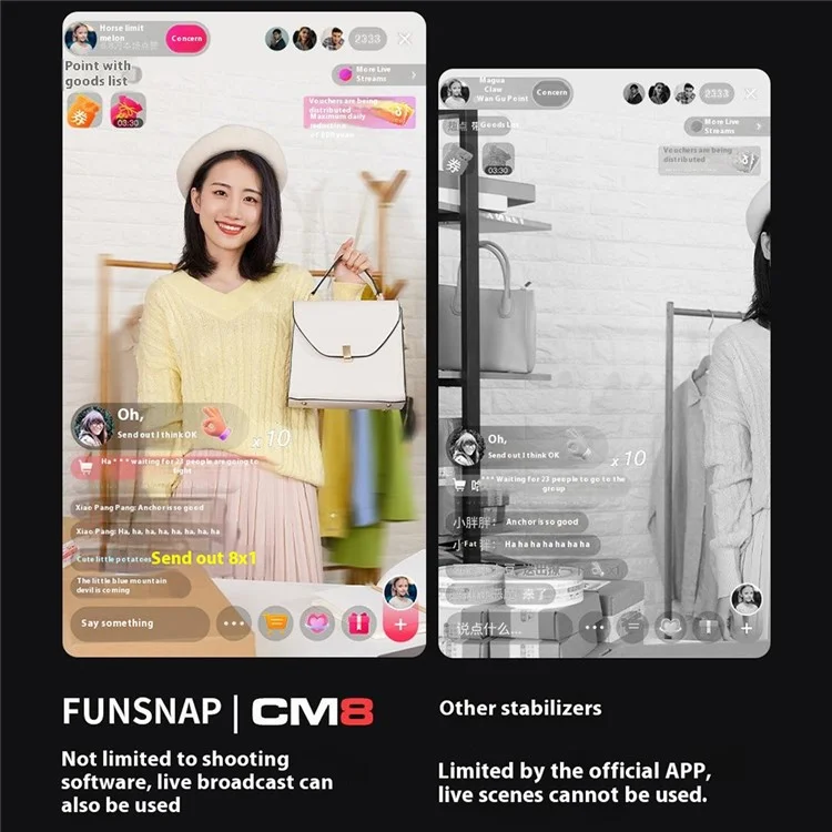 XIAOMIYOUPIN FUNSNAP CM8 Stabilizzatore cardanico pieghevole a 3 assi anti-scuotimento per riprese vlog, versione base