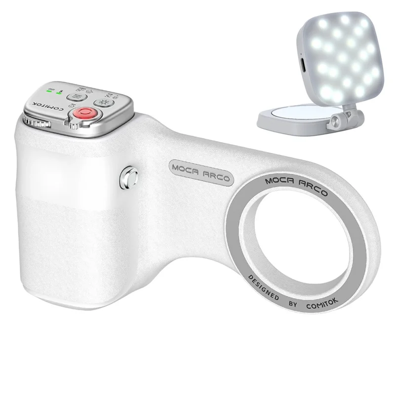 MOCA ARCO Phone Grip Handle with Remote Controller Magnetic Stand LED Light for iPhone Pro Max iOS Compatible - White