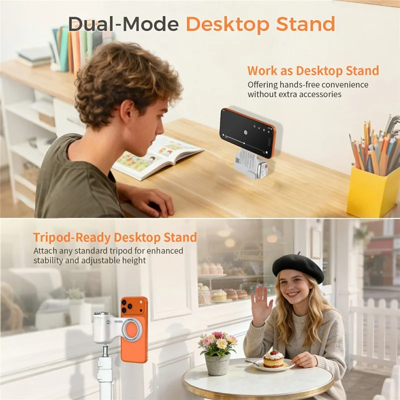 MOCA ARCO Phone Grip Handle with Remote Controller Magnetic Stand LED Light for iPhone Pro Max iOS Compatible - White