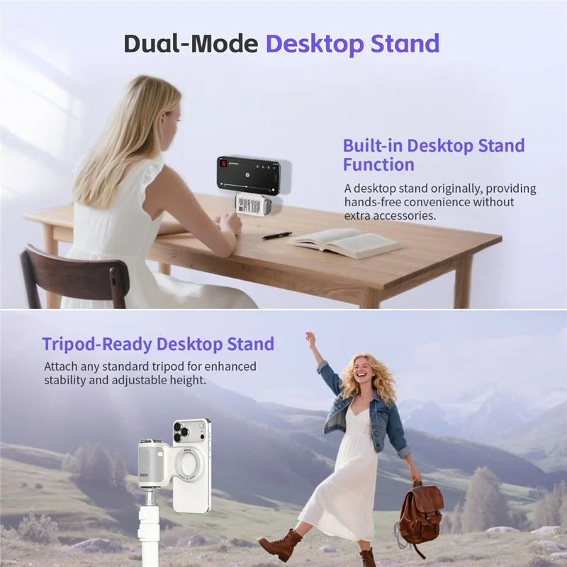 MOCA Grip Camera Handle with Detachable Remote Control and LED Light for iPhone 17  /  16  /  15 MagSafe Compatible Shooting Accessories - White