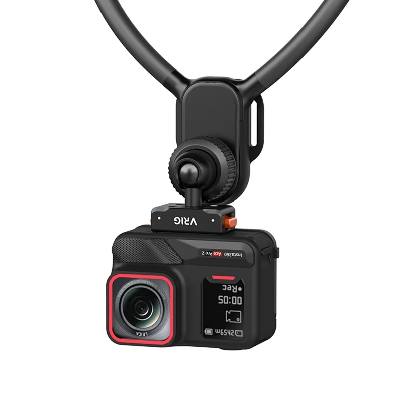 VRIG AC-82 360 Degree Ball Head Magnetic Neck Mount Bracket for Insta360 Ace  /  Pro  /  Pro 2  /  X5  /  X4 Air Quick Release Adjustable Bracket - Black