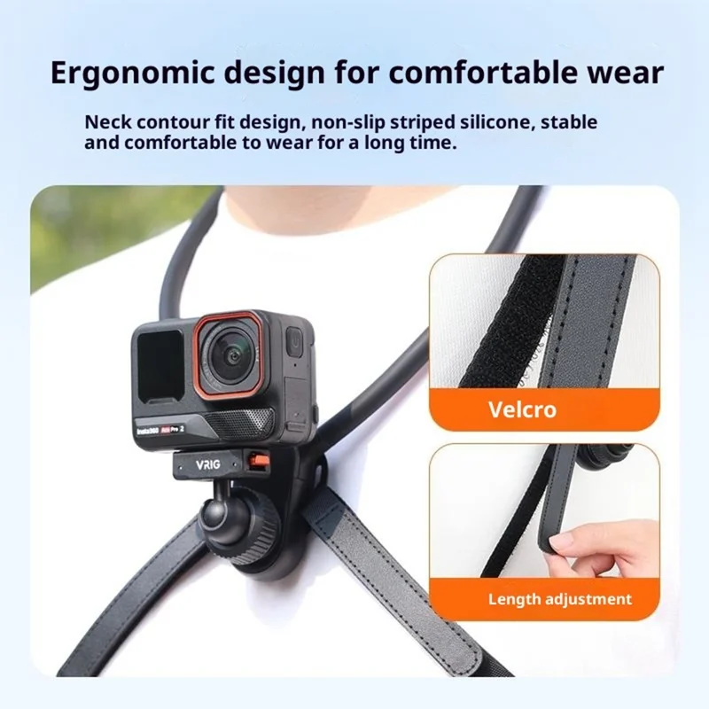 VRIG AC-82 360 Degree Ball Head Magnetic Neck Mount Bracket for Insta360 Ace  /  Pro  /  Pro 2  /  X5  /  X4 Air Quick Release Adjustable Bracket - Black