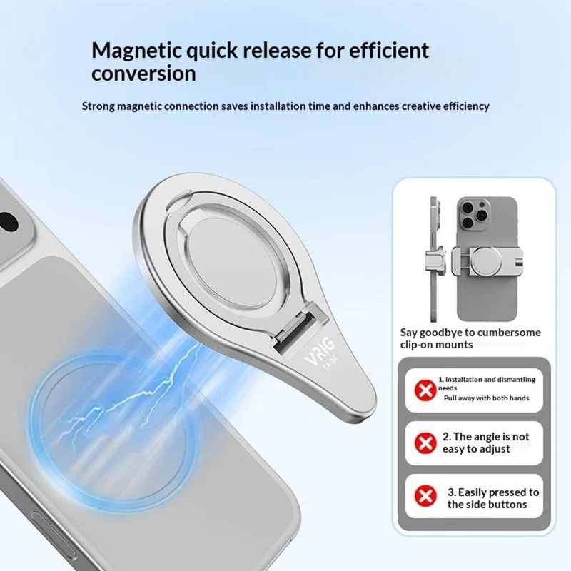 VRIG CA-04 Magnetic Quick Release Back Sticker Mount Stand for DJI Osmo Mobile 8  /  7P  / 7  /  6  /  5  /  SE Aluminum Alloy Portable Stabilizer Mount - Silver