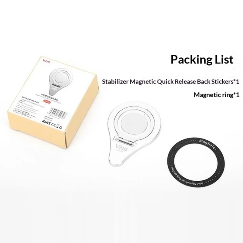 VRIG CA-04 Magnetic Quick Release Back Sticker Mount Stand for DJI Osmo Mobile 8  /  7P  / 7  /  6  /  5  /  SE Aluminum Alloy Portable Stabilizer Mount - Silver
