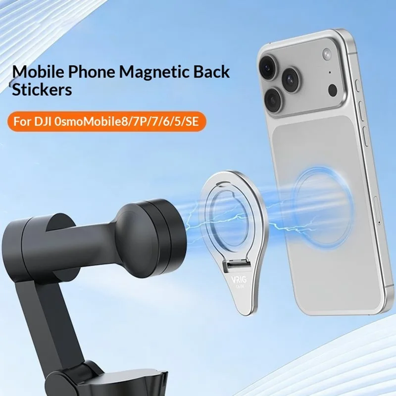 VRIG CA-04 Magnetic Quick Release Back Sticker Mount Stand for DJI Osmo Mobile 8  /  7P  / 7  /  6  /  5  /  SE Aluminum Alloy Portable Stabilizer Mount - Silver