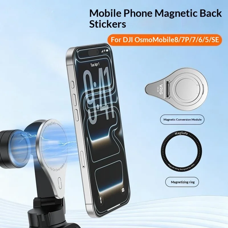 VRIG CA-04 Magnetic Quick Release Back Sticker Mount Stand for DJI Osmo Mobile 8  /  7P  / 7  /  6  /  5  /  SE Aluminum Alloy Portable Stabilizer Mount - Silver