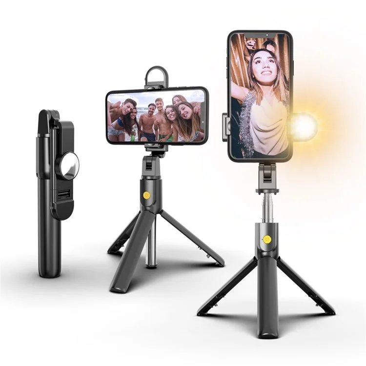 SELFIESHOW K10S Temporizador Automático de Alta Gama Mando a Distancia Universal para Teléfono Móvil con Trípode y Función de Luz de Relleno - Negro