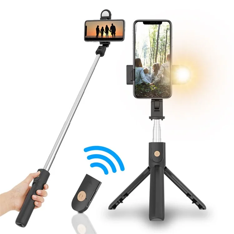 SELFIESHOW K10S Temporizador Automático de Alta Gama Mando a Distancia Universal para Teléfono Móvil con Trípode y Función de Luz de Relleno - Negro