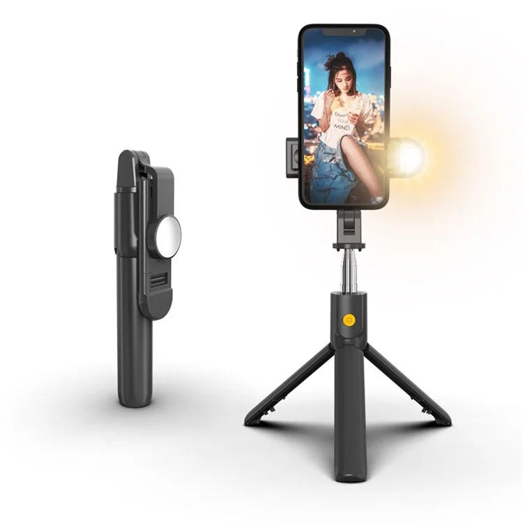 SELFIESHOW K10S Temporizador Automático de Alta Gama Mando a Distancia Universal para Teléfono Móvil con Trípode y Función de Luz de Relleno - Negro