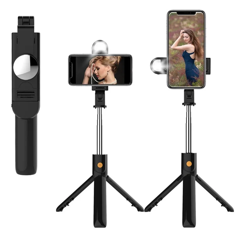 Selfieswow K10S Self Timer High Remote Remote Control Mobile Tripé Universal Com Função de Luz de Preenchimento - Preto