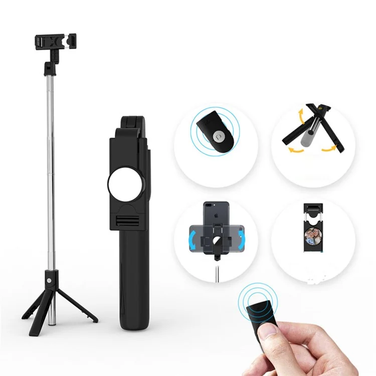SELFIESHOW K10 Selbststarter Bluetooth Fernbedienung Mobiltelefon Stativ mit Leuchtfunktion - Schwarz