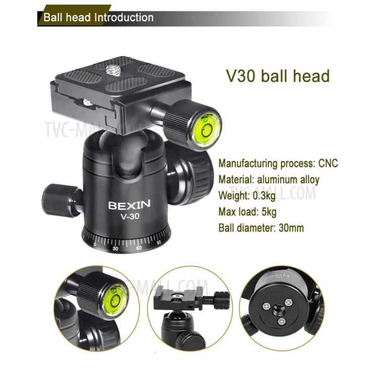 BEXIN V-30 Rotule de caméra panoramique 360 degrés pour trépied portable