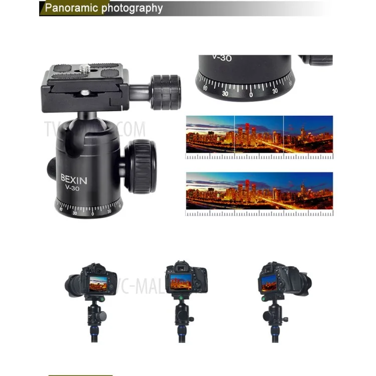 BEXIN V-30 Rotule de caméra panoramique 360 degrés pour trépied portable