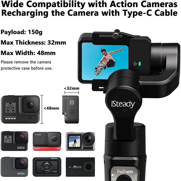 HOHEM Isteady Pro 3 Anti-Vibrations Stabilisateur Portable Étanche pour Caméra Action 