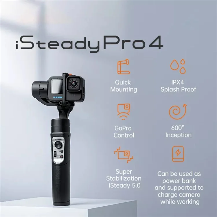 HOHEM iSteady Pro4 Action Camera Holder Anti-shake Handheld Gimbal Live Streaming Stabilizer with Tripod for GoPro Hero/Insta360 One R