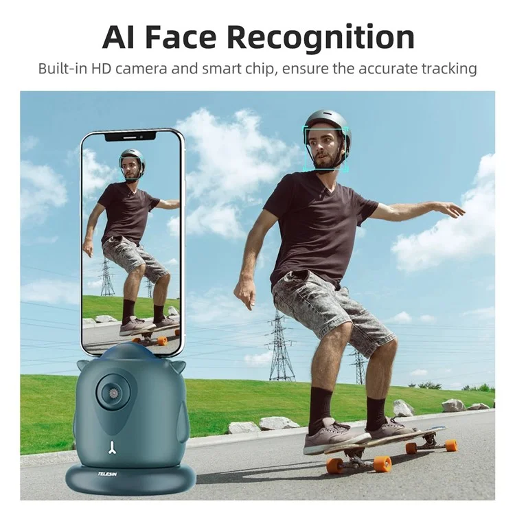 TELESIN TE-GPYT-002 Little Demon Smart Tracker Auto Face Tracking Stabilizer Smart Shooting Gimbal 360 Rotating Vlog Live Video Phone Holder with 1/4 Adapter Mount for GoPro iPhone Samsung - Green