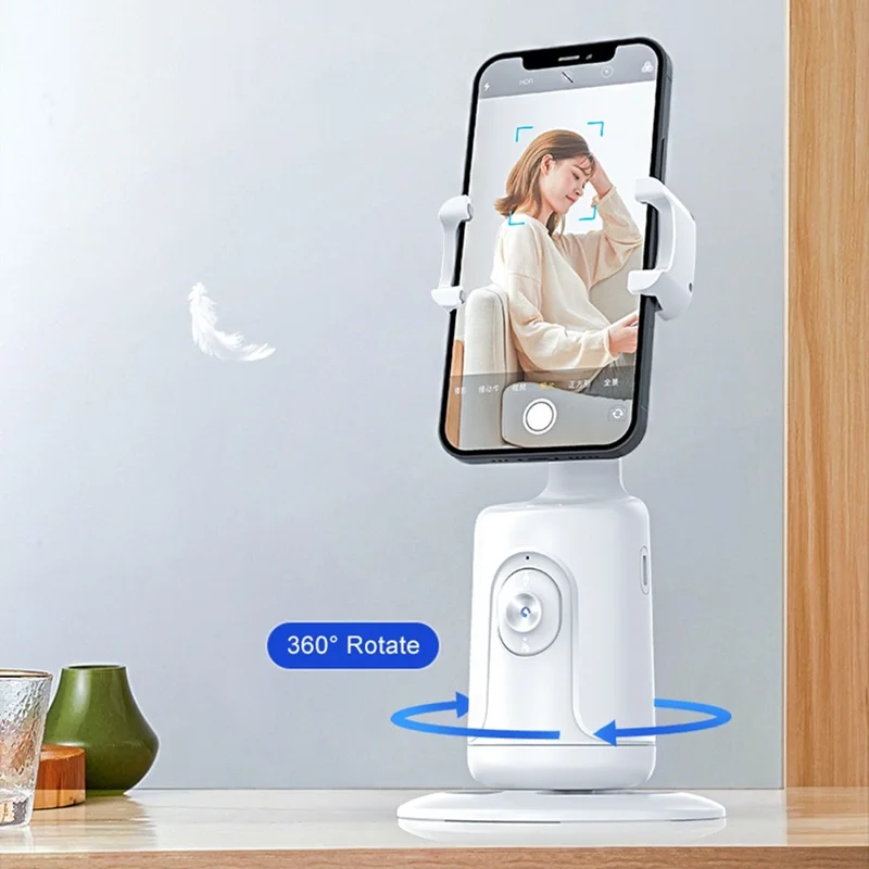 P01 Auto Face Tracking Tripod 360-Degree Rotation Phone Camera Mount Smart Shooting Phone Motion Tracking Holder for Live Vlog Streaming Video - White