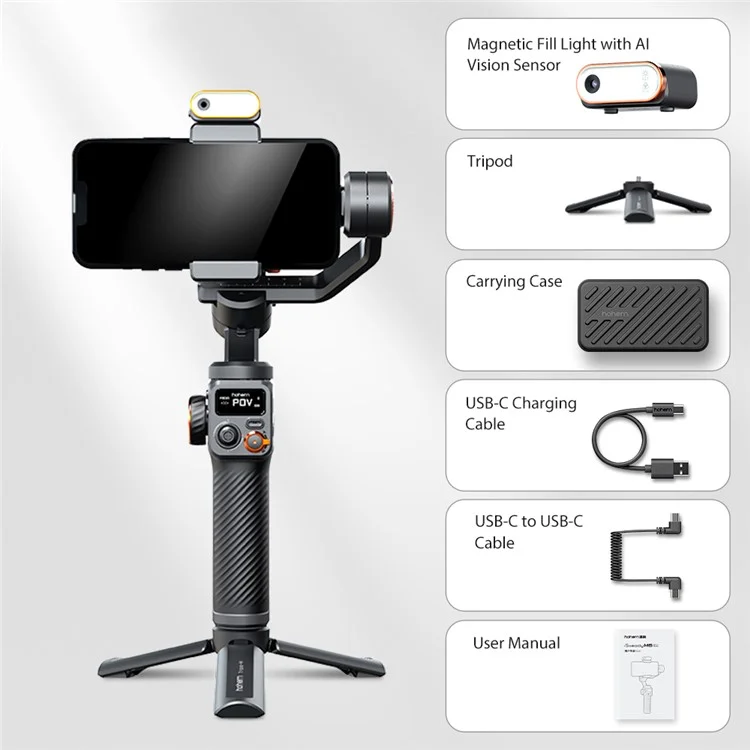 HOHEM iSteady M6 Kit Anti-shake Smart AI Tracking Gimbal Phone Live Streaming Handheld Stabilizer (CE Certified)