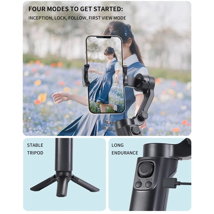 F5plus Stabilizzatore Gimbal a Tre Assi Anti-Scuotimento e Pieghevole per Registrazione Video Vlog (senza App)