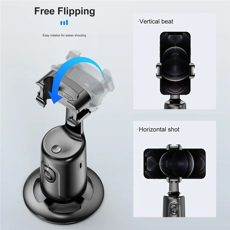 P01 pro 360-Degree Intelligent Tracking Gimbal Camera com Cold Shoe Portable Gimbal Stabilizer - Preto