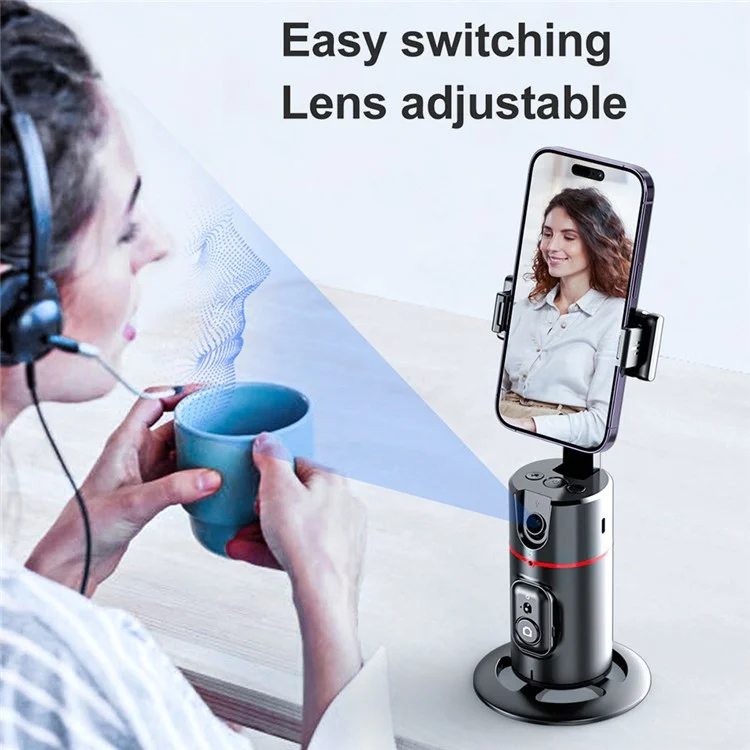 P02 Bureau Direct Streaming Gimbal Caméra Panoramique Suivre Trépied 360 degrés Reconnaissance Faciale IA Stabilisateur