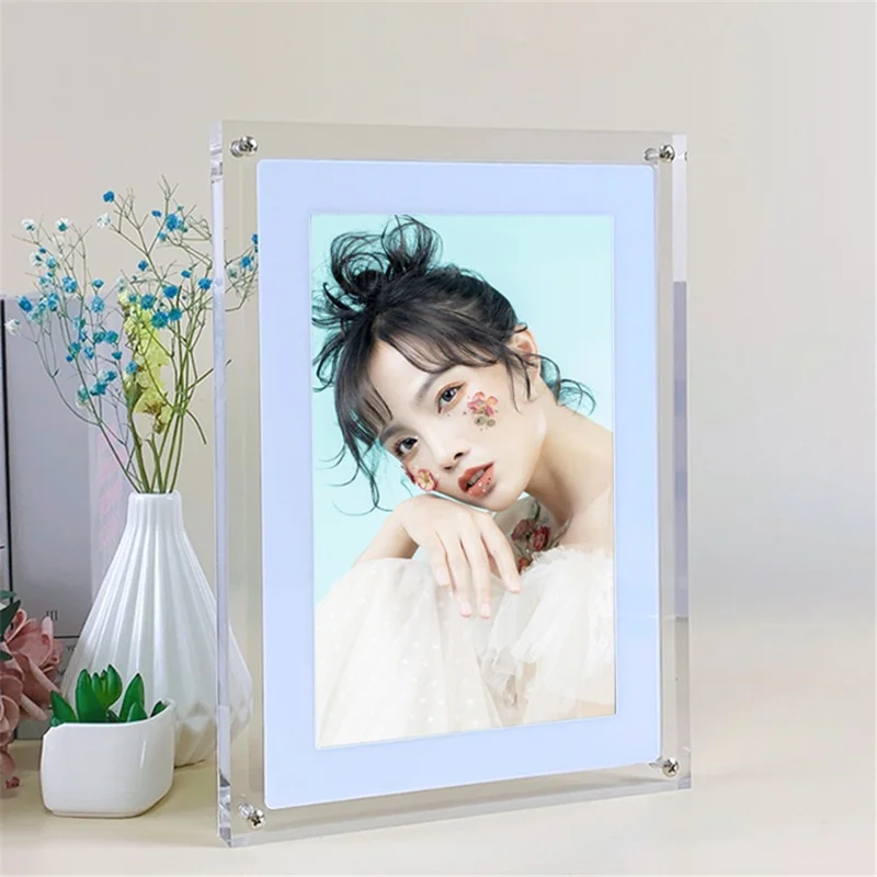 7-inch Digital Photo Frame Transparent Acrylic 600x1024 Video Picture Display Screen with 1G Memory - EU Plug