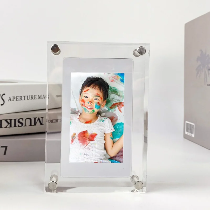 7-inch Digital Photo Frame Transparent Acrylic 600x1024 Video Picture Display Screen with 1G Memory - EU Plug