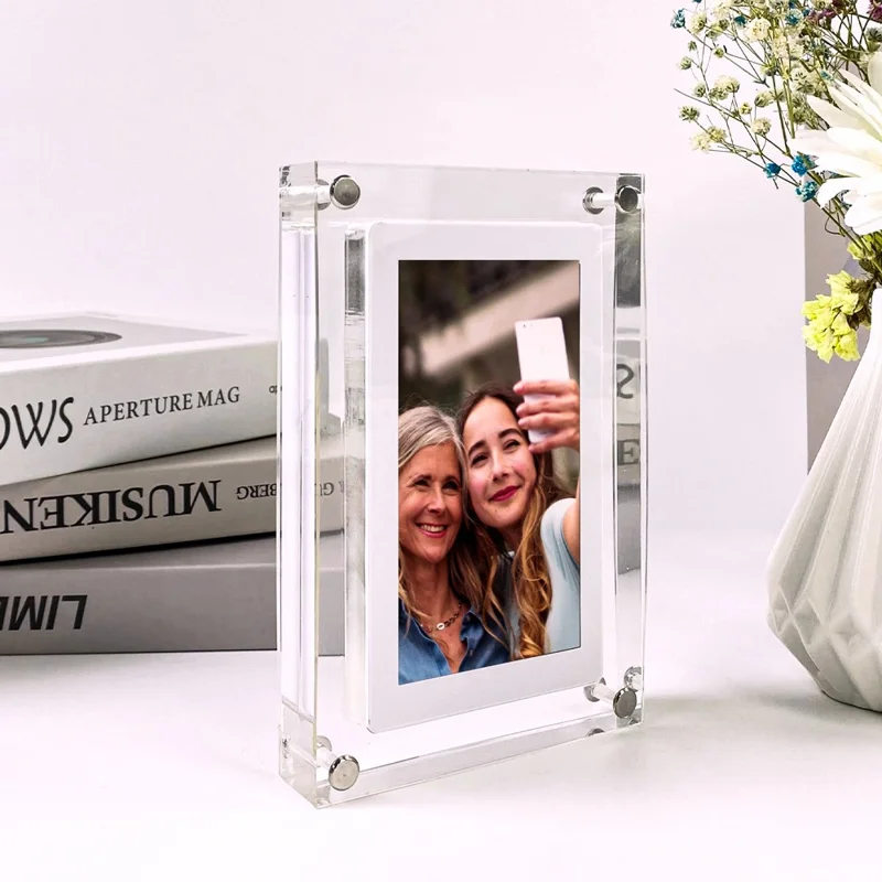 7" Digitalt Fototavle Transparent Akryl 600x1024 Videobillede Skærm med 1G Hukommelse - AU Stik