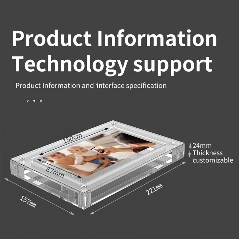 7" Digitalt Fototavle Transparent Akryl 600x1024 Videobillede Skærm med 1G Hukommelse - AU Stik
