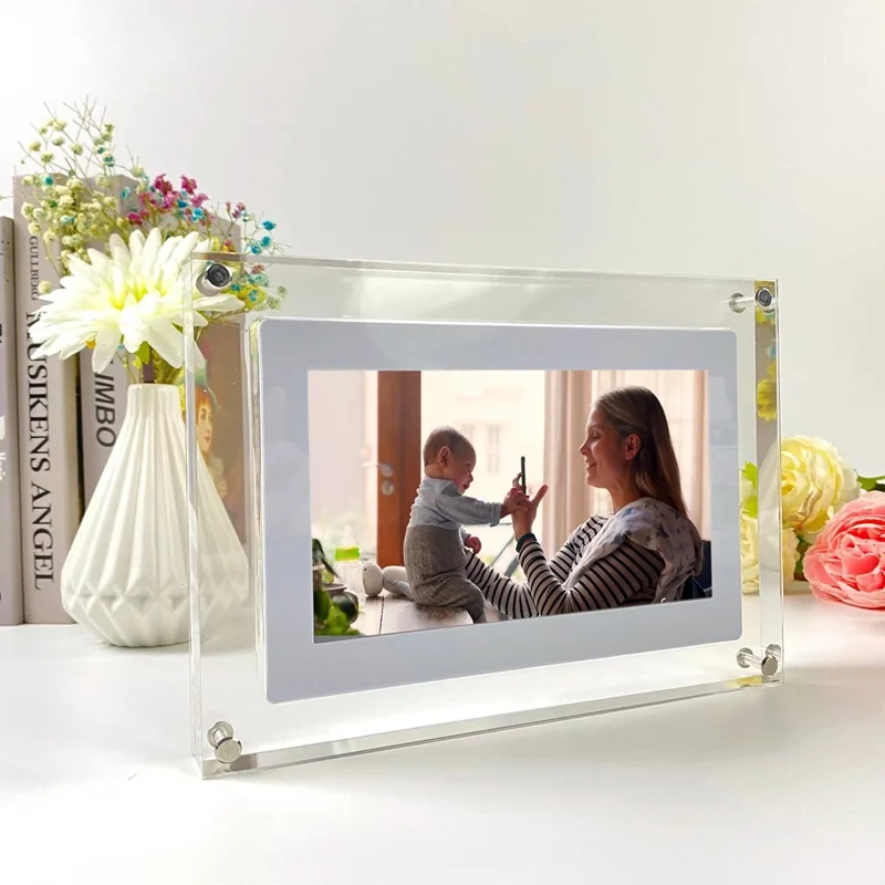 7" Digitalt Fototavle Transparent Akryl 600x1024 Videobillede Skærm med 1G Hukommelse - AU Stik